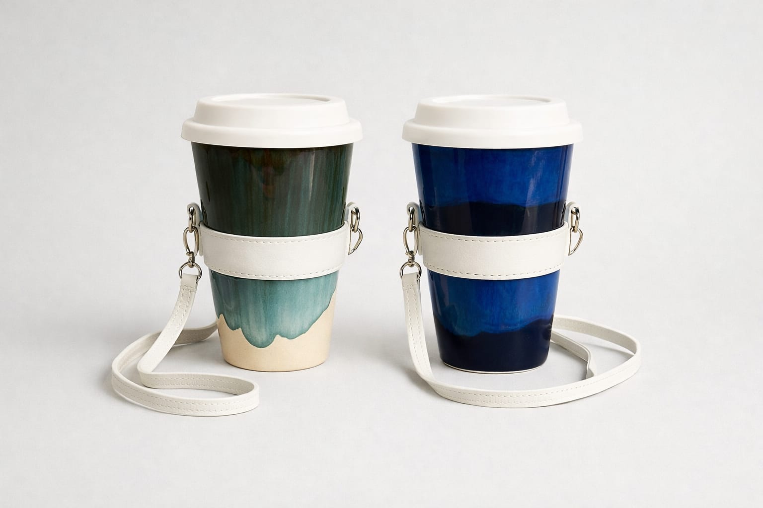 Vasos Go to Go de porcelana con tapa y correa para llevar — Land Ceramic